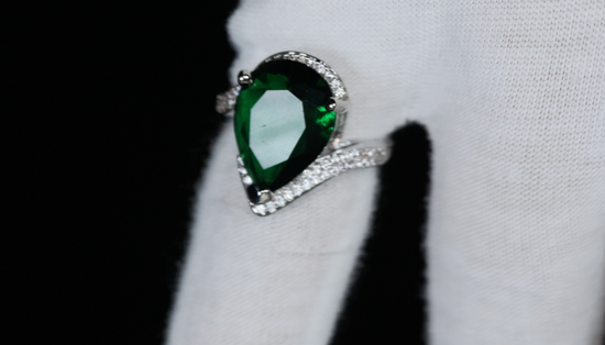 Green Pear Cut Emerald Ring