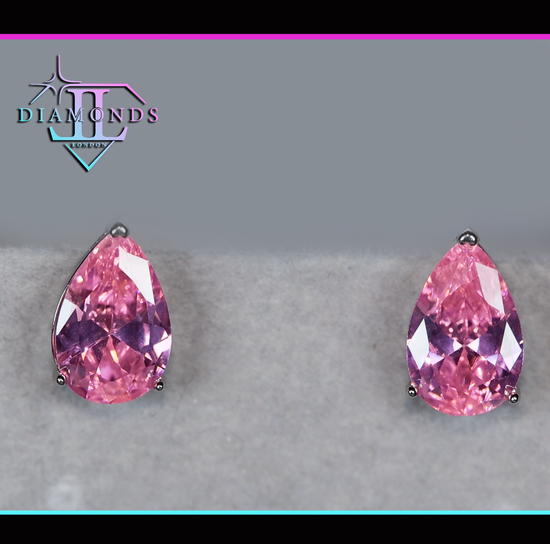 Pink Pear Cut Diamond Ear Studs