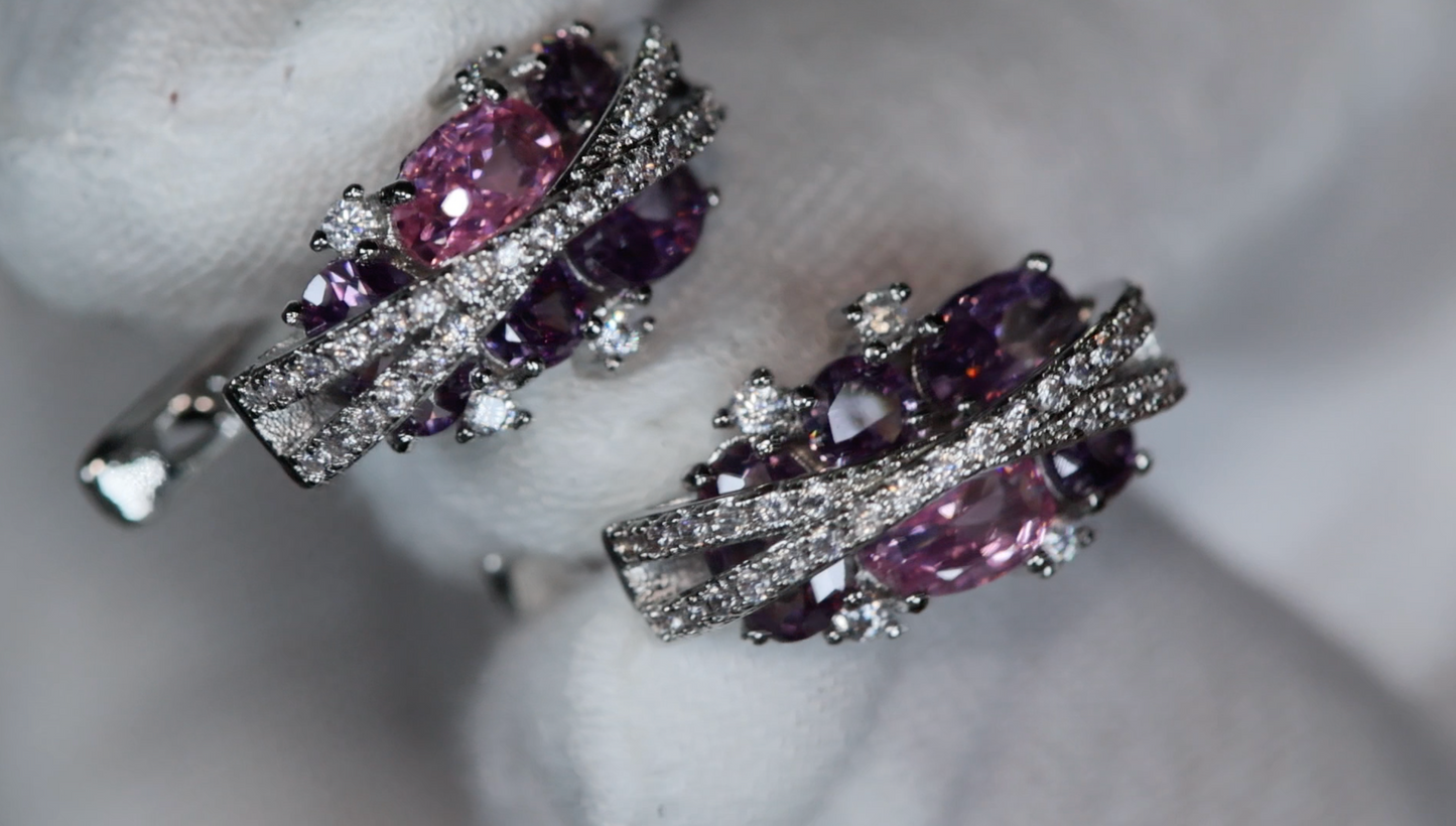 Purple Diamond Ear Studs