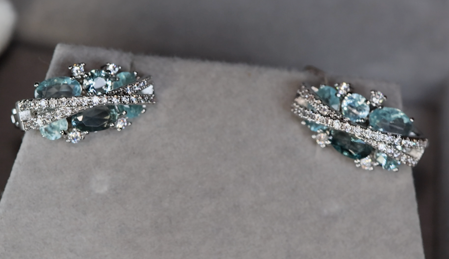 Womens Blue Oval Diamond Ear Studs