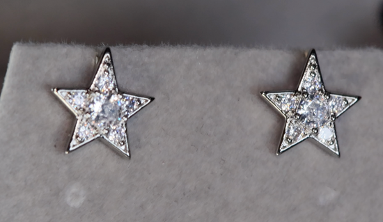 Silver Star Diamond Ear Studs