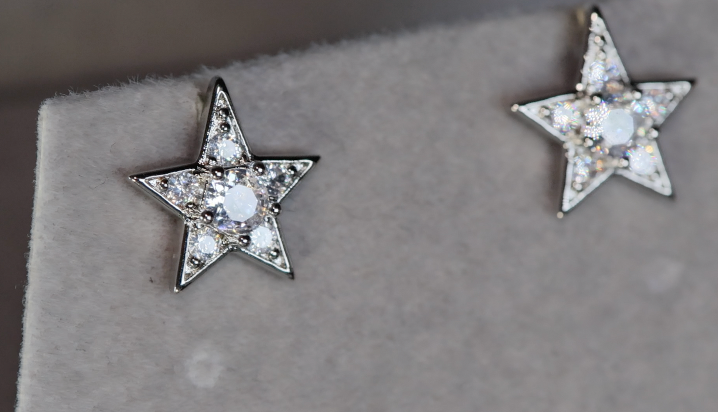 Silver Star Diamond Ear Studs