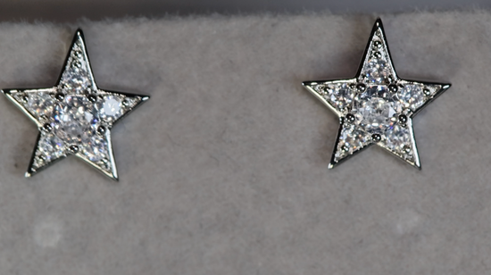 Silver Star Diamond Ear Studs