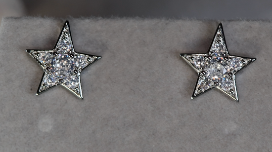 Silver Star Diamond Ear Studs