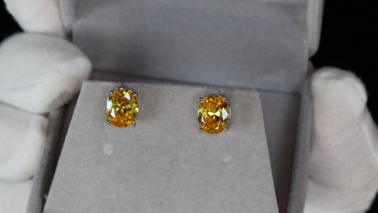 Yellow Oval Diamond Ear Studs 