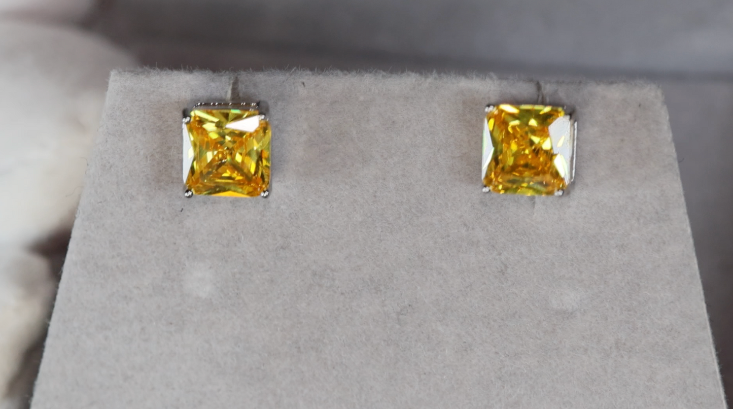 Womens Yellow Diamond Ear Studs