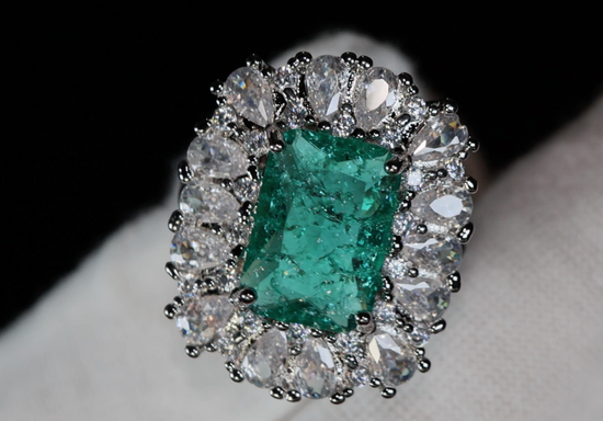 Womens Big Green Diamond Ring 