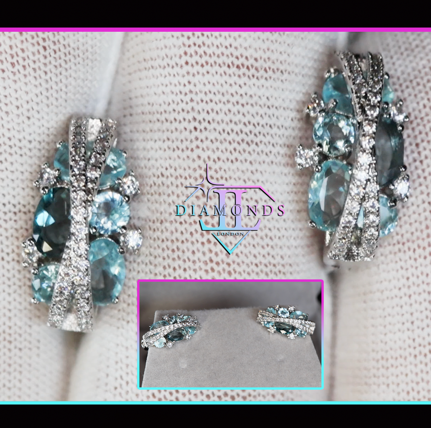 Womens Blue Diamond Ear Studs