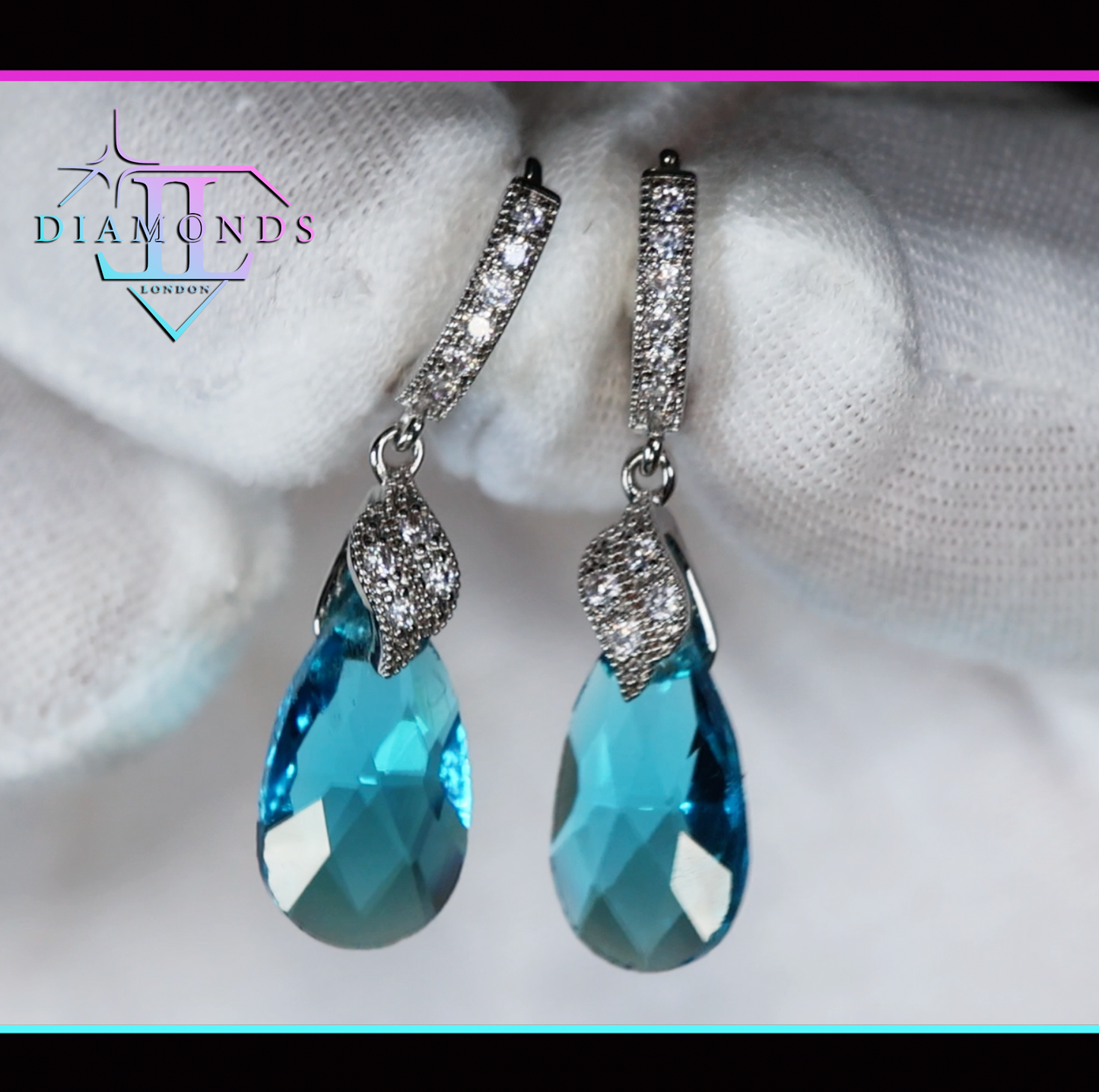 Blue Diamond Hoop Earrings