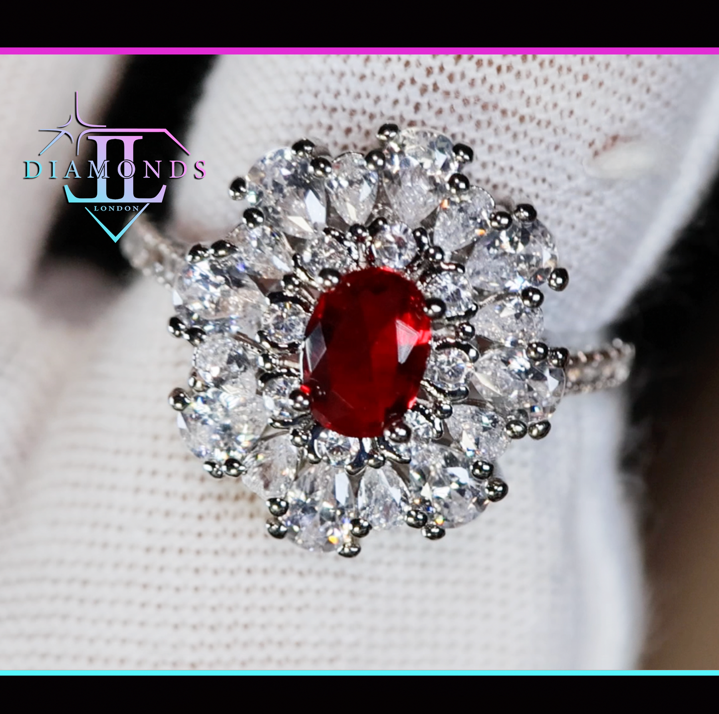 Womens Red Oval Diamond Ring