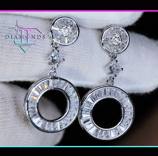 Womens Silver Diamond Hoop Earrings