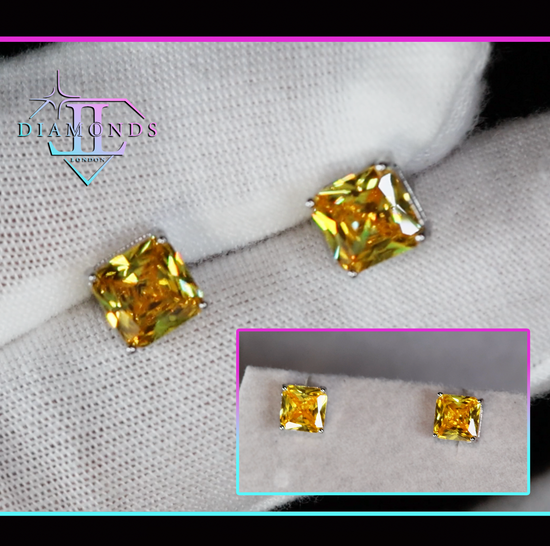 Womens Yellow Diamond Ear Studs