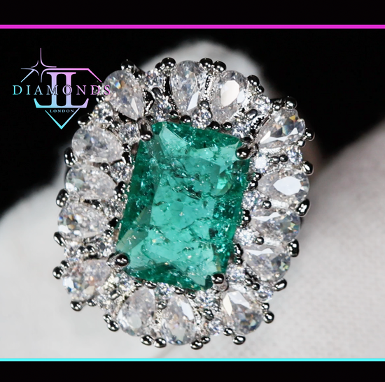 Womens Big Green Diamond Ring 