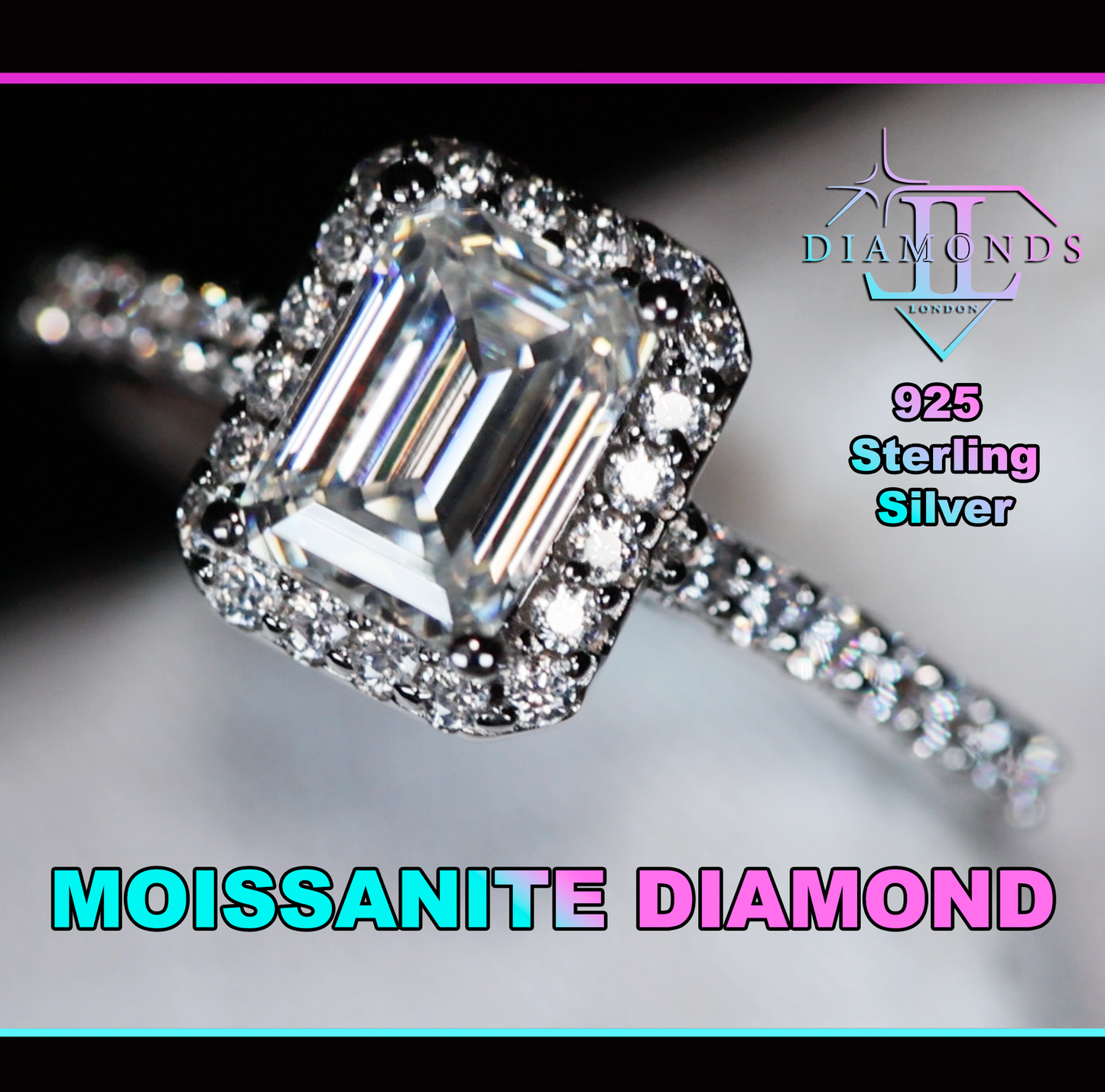 Emerald Cut Moissanite Diamond Ring