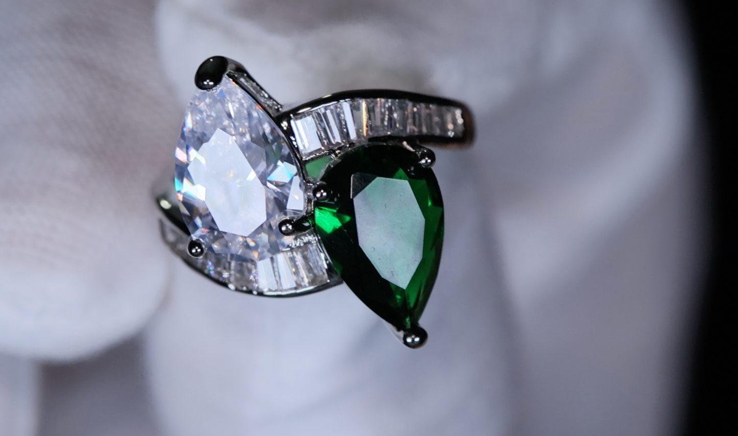 Green Pear Cut Diamond Ring