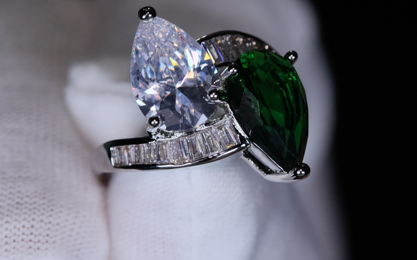 Green Pear Cut Diamond Ring