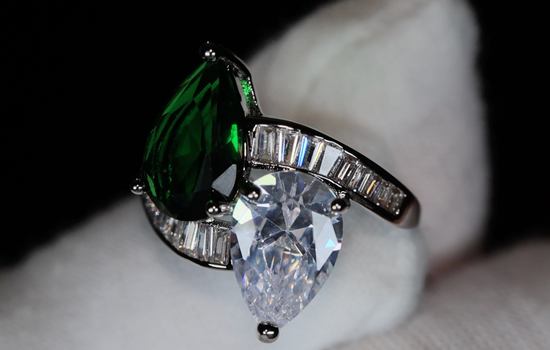 Green Pear Cut Diamond Ring