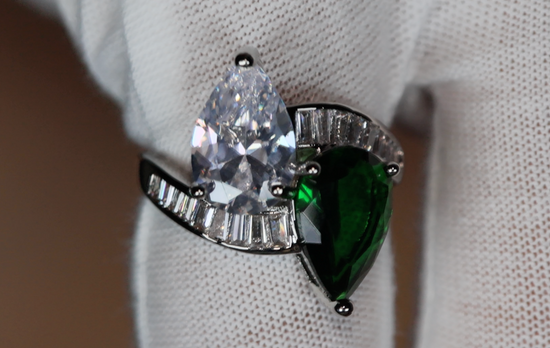 Green Pear Cut Diamond Ring