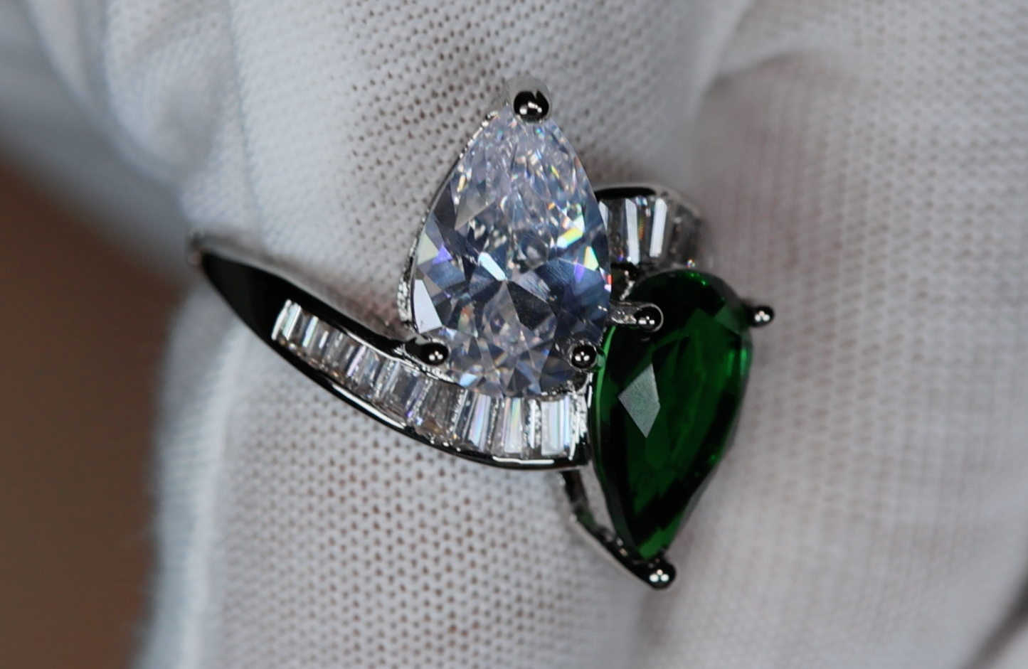 Green Pear Cut Diamond Ring