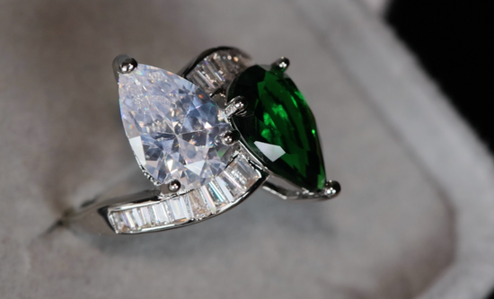 Green Pear Cut Diamond Ring