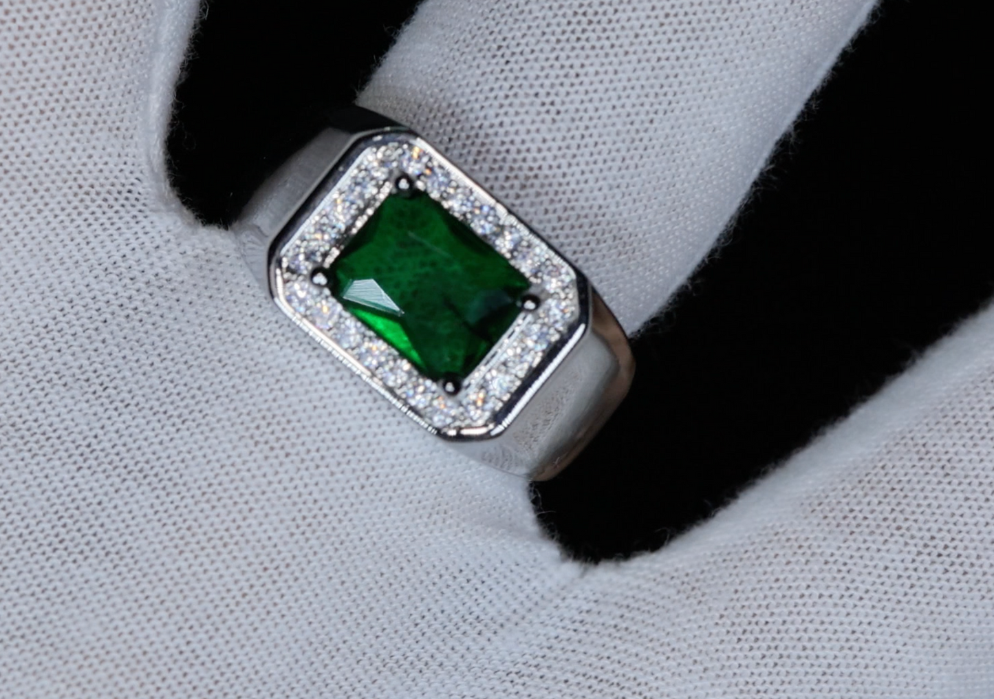 Mens Silver Green Diamond Ring