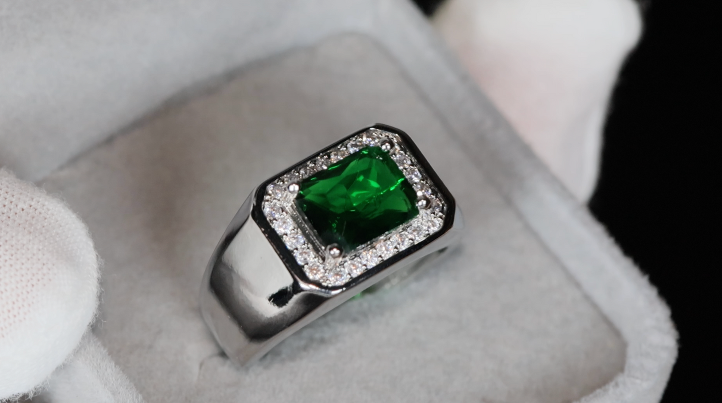 Mens Hip Hop Green Diamond Ring