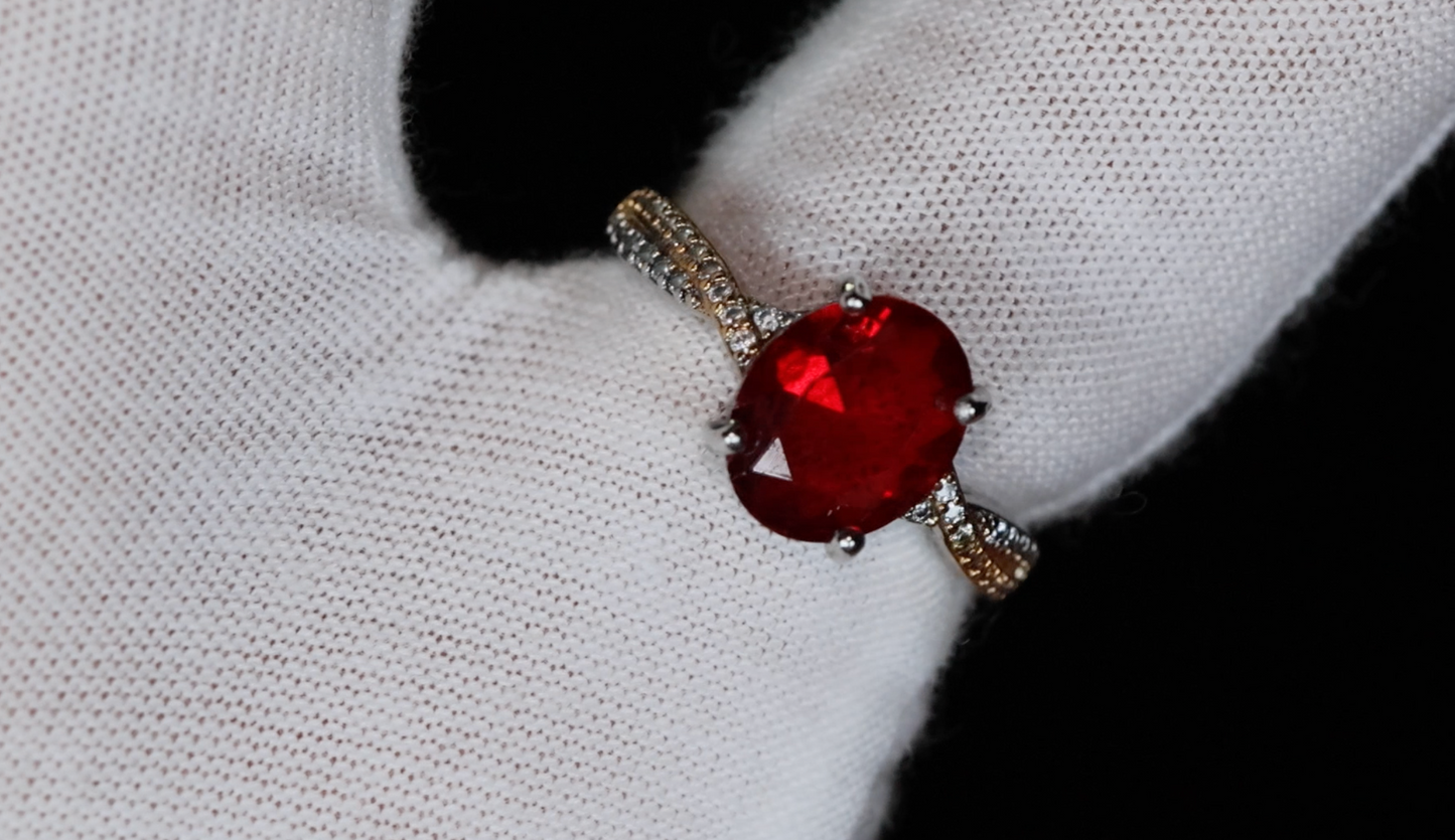 Womens Red Oval Diamond Ring