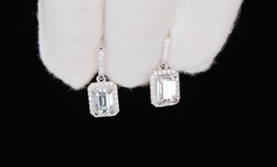 Moissanite Emerald Cut Diamond Ear Studs