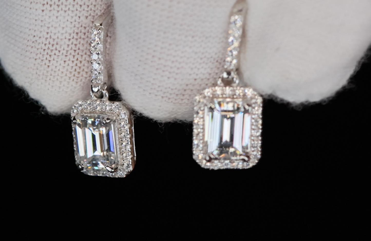 Moissanite Emerald Cut Diamond Ear Studs