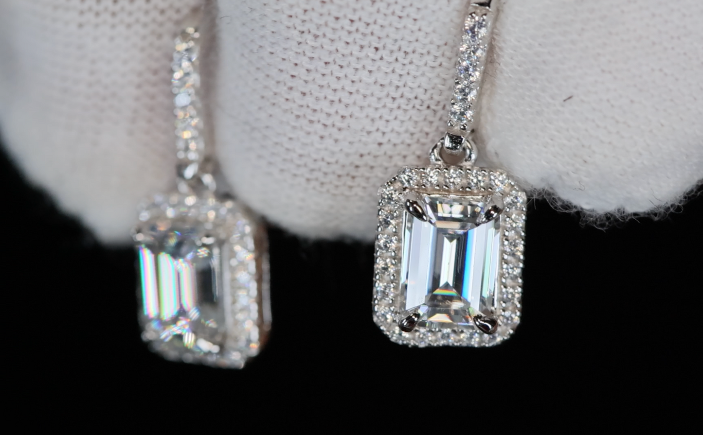 Moissanite Emerald Cut Diamond Ear Studs