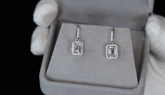 Moissanite Emerald Cut Diamond Ear Studs