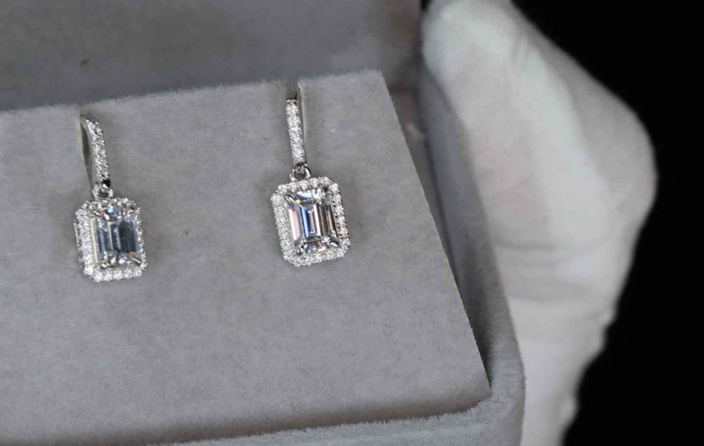 Moissanite Emerald Cut Diamond Ear Studs