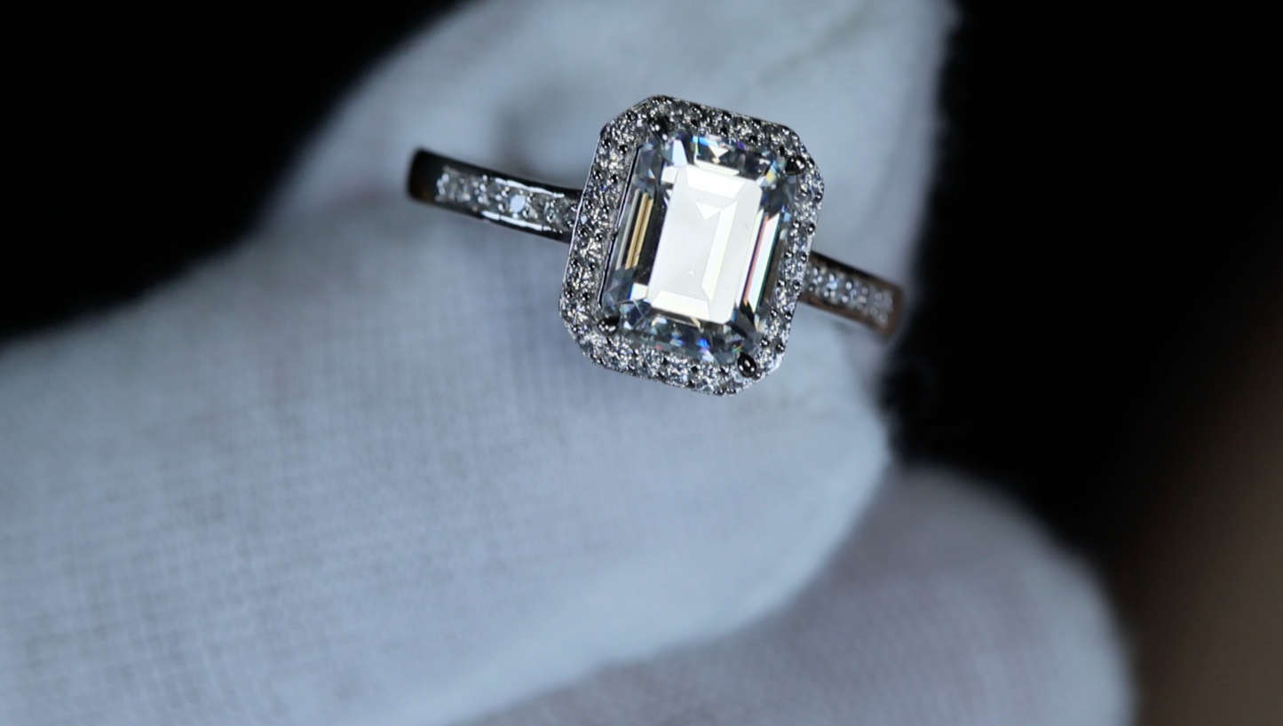 Moissanite Emerald Cut Diamond Engagement Ring