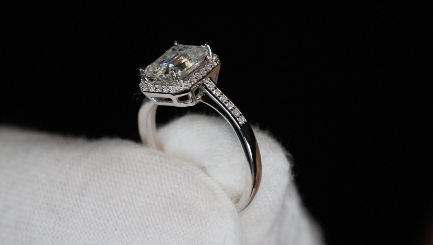 Moissanite Emerald Cut Diamond Engagement Ring