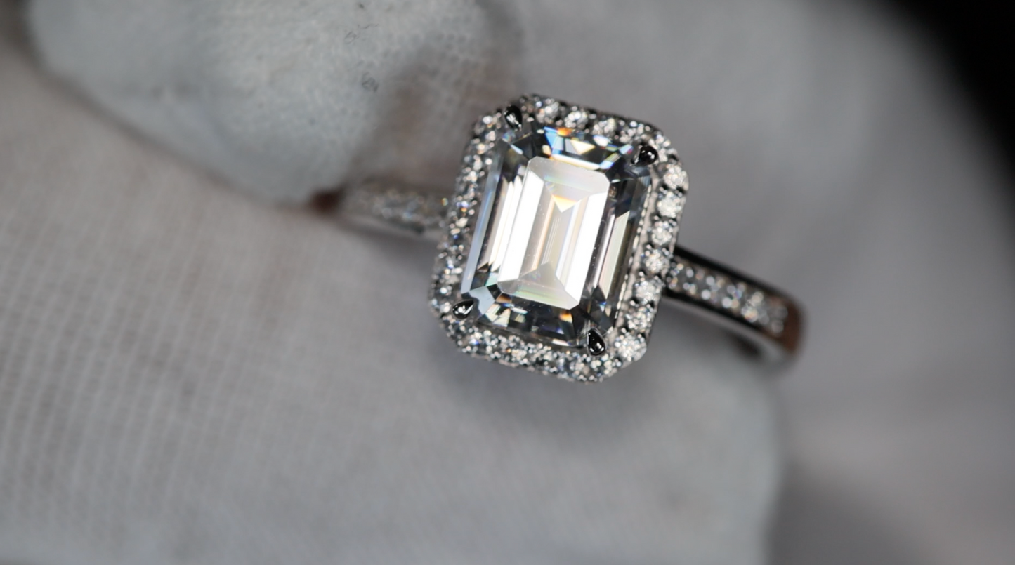 Moissanite Emerald Cut Diamond Engagement Ring