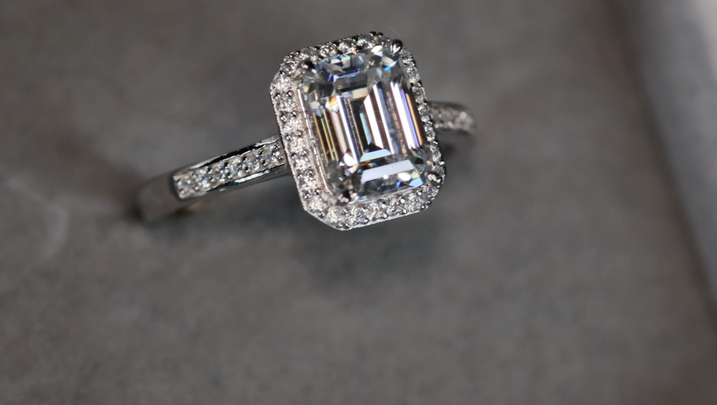 Moissanite Emerald Cut Diamond Engagement Ring