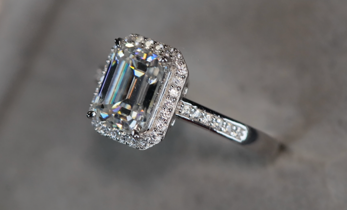 Moissanite Emerald Cut Diamond Engagement Ring