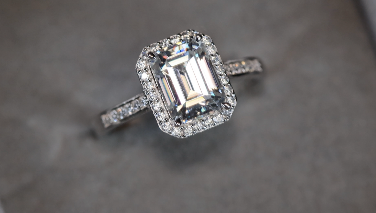 Womens 2 Carat Diamond Ring | Moissanite Emerald Cut Diamond Engagement Ring