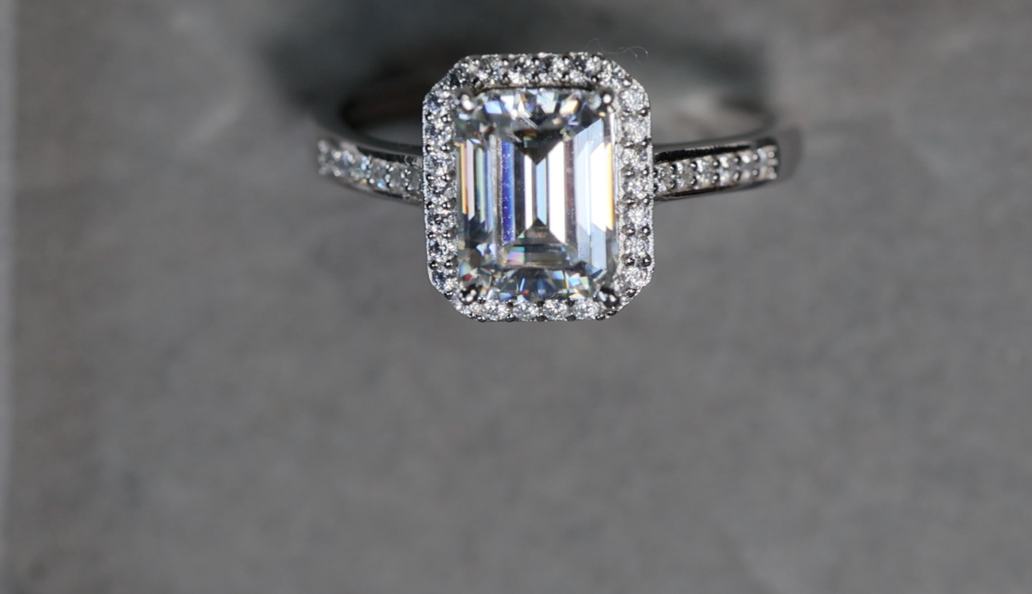 Moissanite Emerald Cut Diamond Engagement Ring