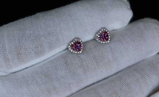 Pink Moissanite Diamond Heart Ear Studs 