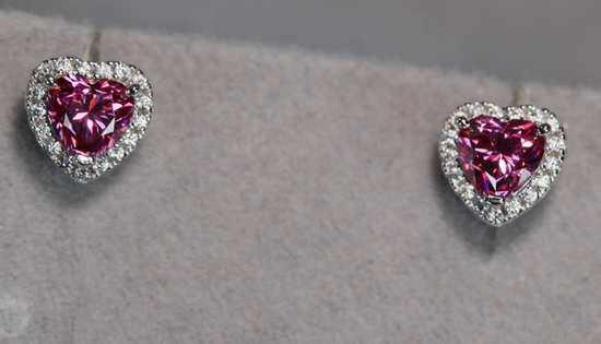 Pink Moissanite Diamond Heart Ear Studs 