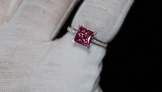 Pink Princess Cut Moissanite Diamond Ring