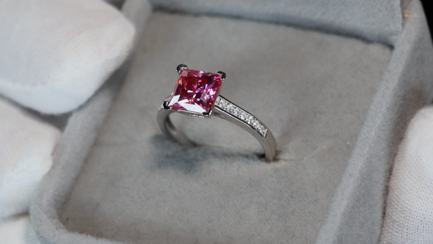 Pink Moissanite Diamond Ring