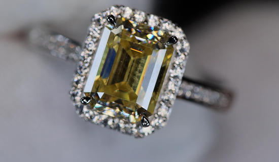 Yellow Emerald Cut Moissanite Diamond Ring