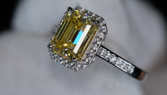 Yellow Emerald Cut Moissanite Diamond Ring