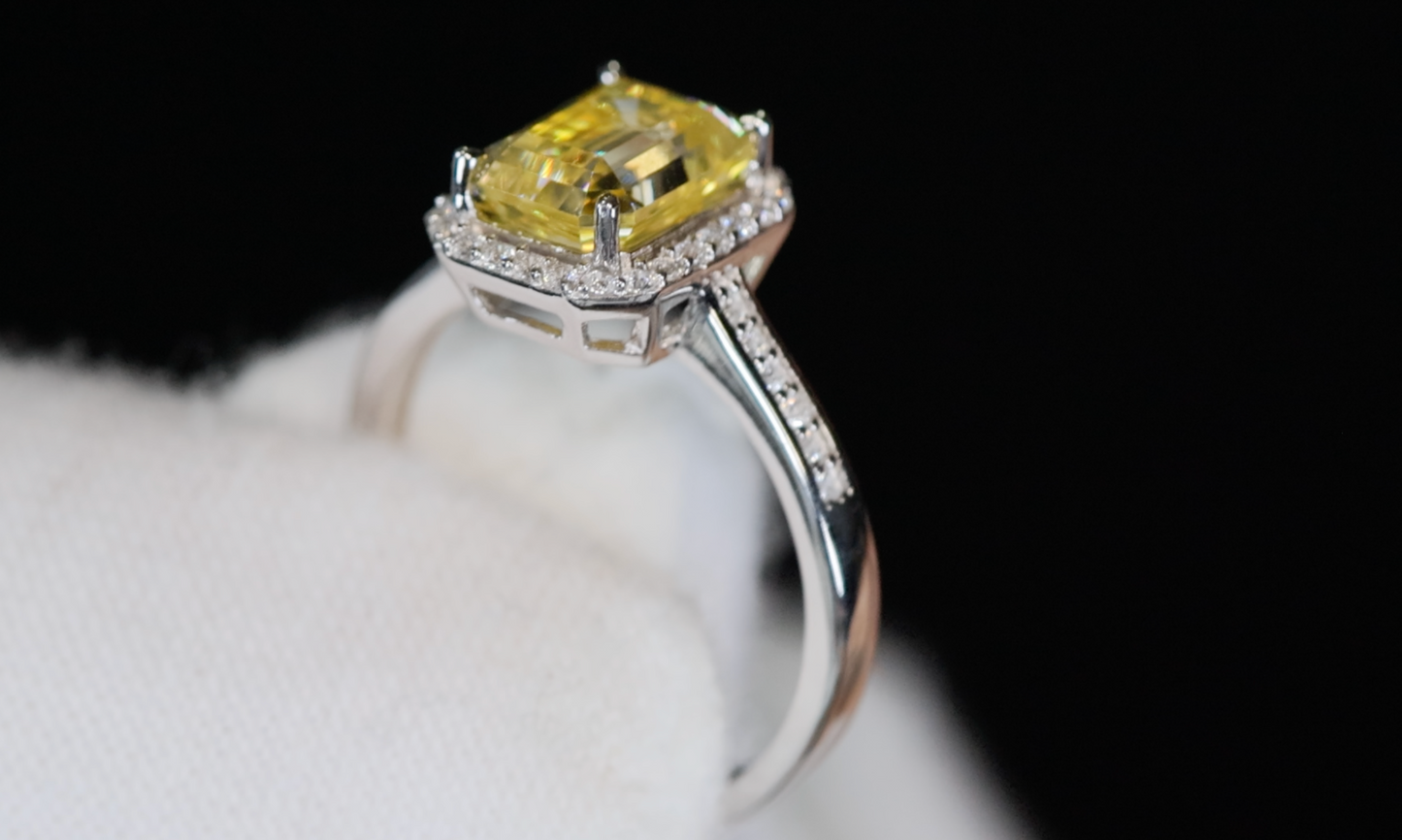 Yellow Emerald Cut Moissanite Diamond Ring