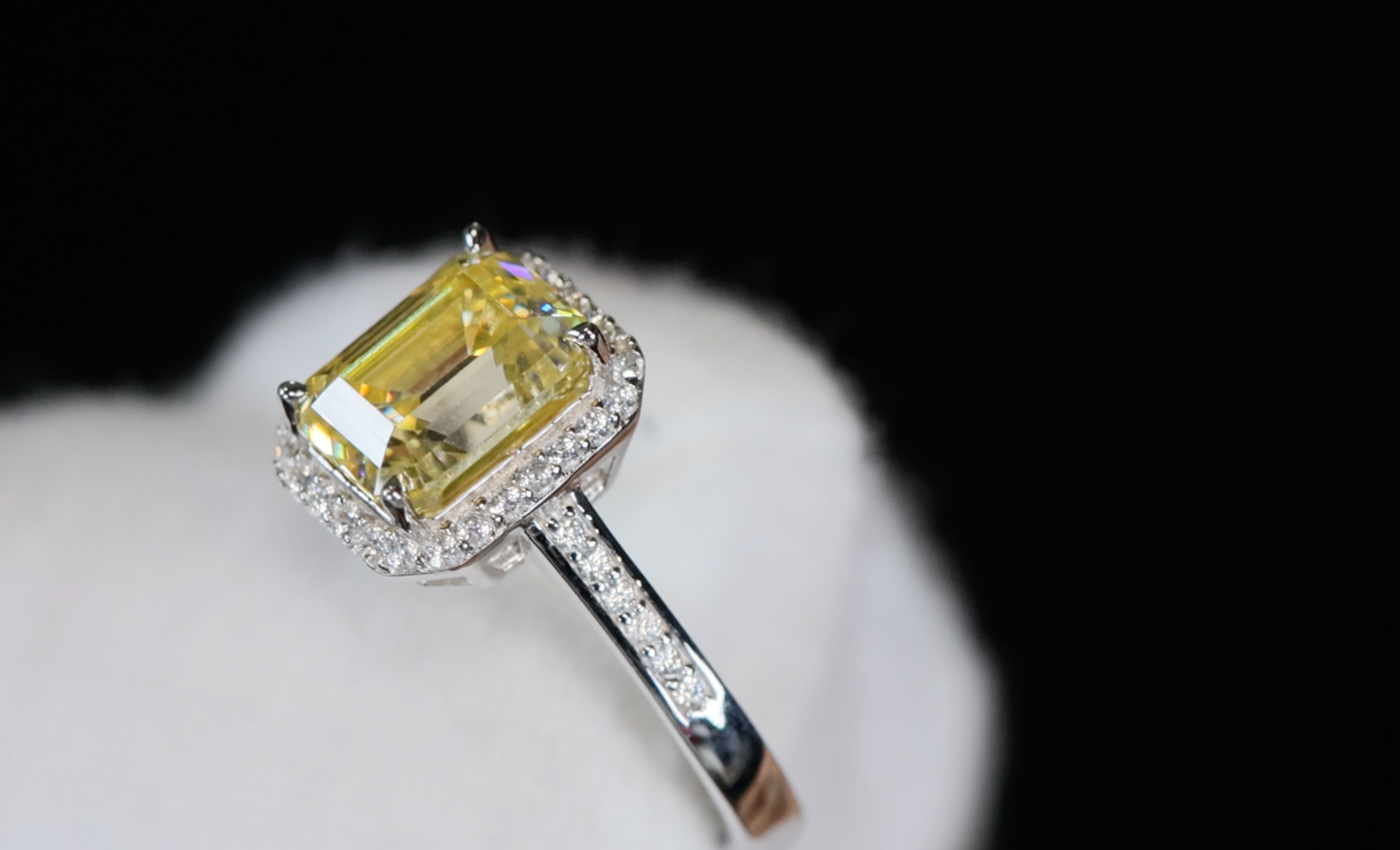 Yellow Emerald Cut Moissanite Diamond Ring