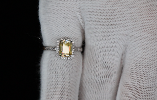 Yellow Emerald Cut Moissanite Diamond Ring