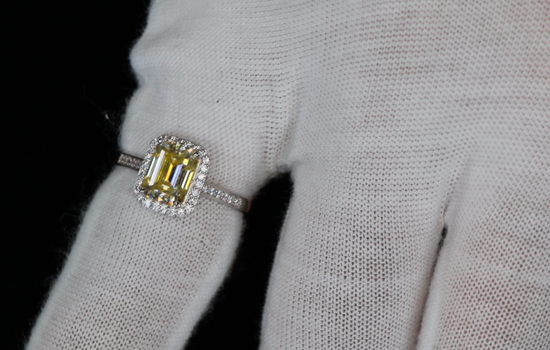 Yellow Emerald Cut Moissanite Diamond Ring