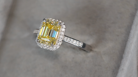 Yellow Emerald Cut Moissanite Diamond Ring